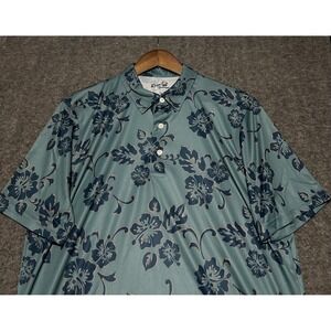 Reyn spooner limited issue polo shirt mens green stretch performance floral M